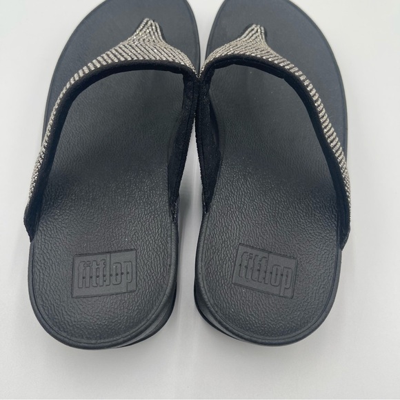 FitFlop Women’s Sz 7 Lulu Shimmer Black Rhinestone Sandals Comfortcore Glam Chic - Picture 12 of 13